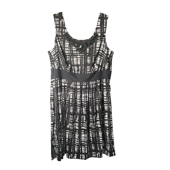 East 5th Woman Black White Plaid Dress 20W Embellished Neckline Sleeveless - Picture 1 of 5